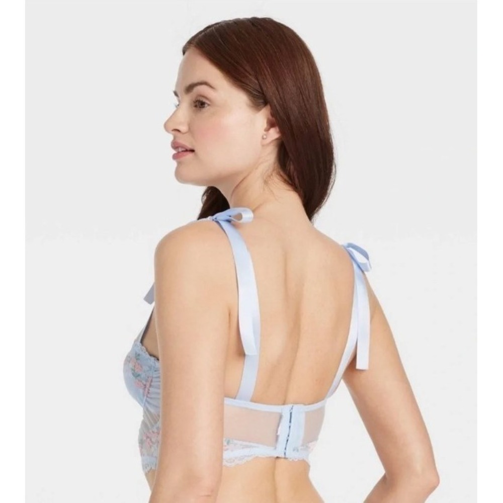 Women's Light Blue Garden Party Lingerie Corset Longline Bra Medium - Picture 3 of 4